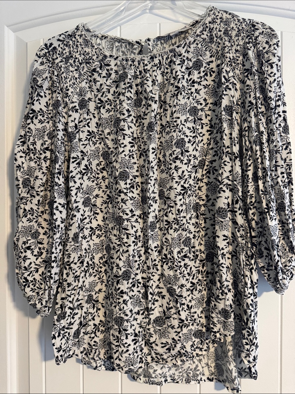 LOFT Black & White Floral Peasant Top
